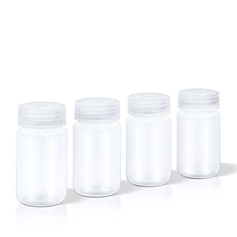 DEMORA 4 oz Small Plastic Bottles with Caps, Airtight Refillable Wide Mouth Travel Bottles for Toiletries, PP Food Grade Plastic Containers for Liquids Pill Sample Lab Reagent (Clear, 4 Pcs) - Image 1
